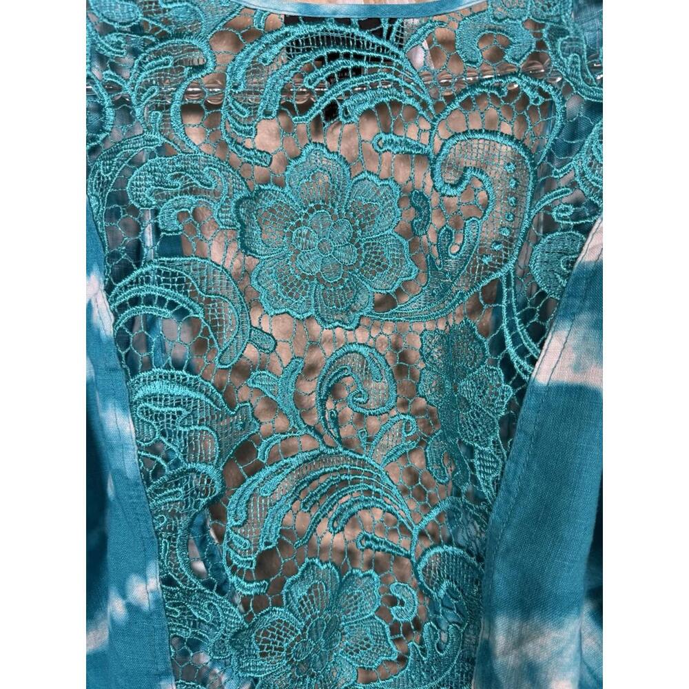 INC International Concepts Open Front Sz XL TieDye Lace Back Ruched Linen Jacket - Picture 5 of 5